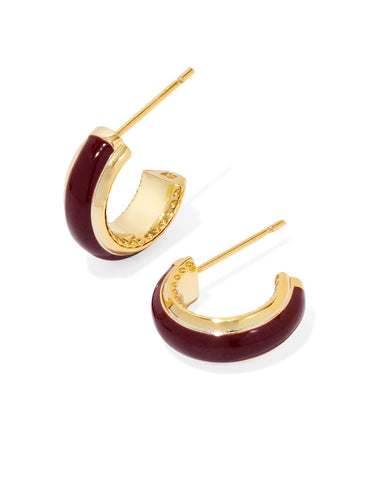 Kendra Scott Accessories Ainsley Huggie Earring Gold Burgundy Enamel