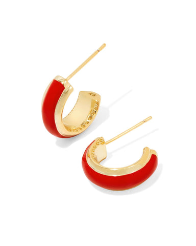 Kendra Scott Accessories Ainsley Huggie Earring Gold Red Enamel