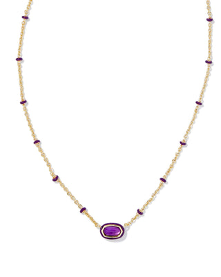 Kendra Scott Accessories Mini Elisa Enamel Framed Pendant Necklace Gold Purple Mother Of Pearl