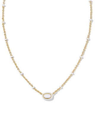 Kendra Scott Accessories Mini Elisa Enamel Framed Pendant Necklace Gold White Mother Of Pearl