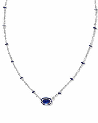 Kendra Scott Accessories Mini Elisa Enamel Framed Pendant Necklace Silver Navy Mother Of Pearl