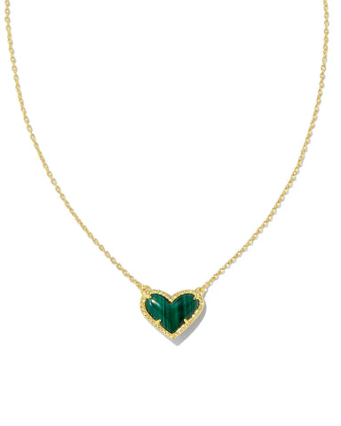 Ari Heart Necklace Green Malachite