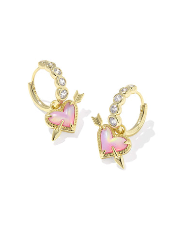 Kendra Scott Jewelry - Earrings Ari Heart Arrow Gold Huggie Earring Pink Opalescent Resin