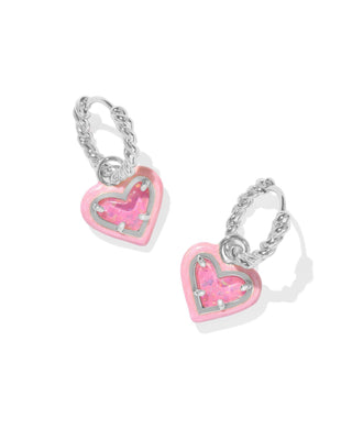 Kendra Scott Jewelry - Earrings Ari Heart Silver Enamel Frame Huggie Earrings Pink Iridescent Glitter Glass
