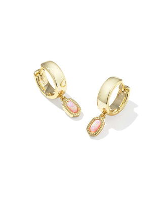 Kendra Scott Jewelry - Earrings Mini Ellie Gold Wide Huggie Earrings Light Pink Lab Grown Opal