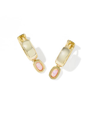 Kendra Scott Jewelry - Earrings Mini Ellie Gold Wide Huggie Earrings Light Pink Lab Grown Opal