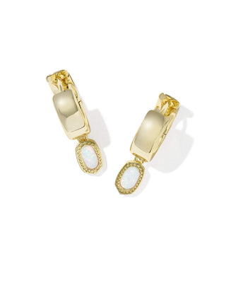 Kendra Scott Jewelry - Earrings Mini Ellie Gold Wide Huggie Earrings White Lab Grown Opal