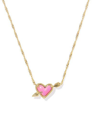 Kendra Scott Jewelry - Necklaces Ari Heart Arrow Gold Short Pendant Necklace Pink Opalescent Resin