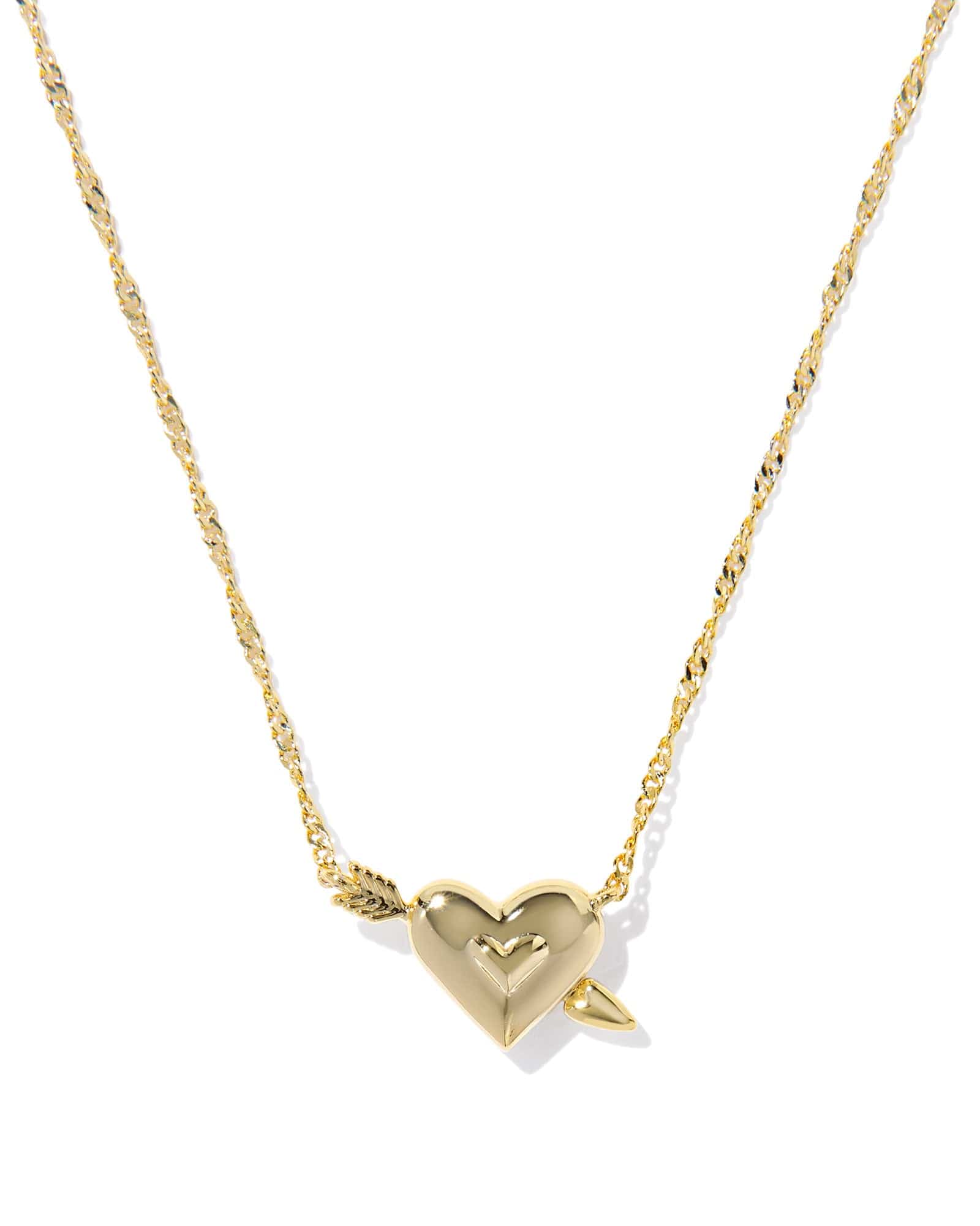 Kendra Scott Jewelry - Necklaces Ari Heart Arrow Gold Short Pendant Necklace Pink Opalescent Resin