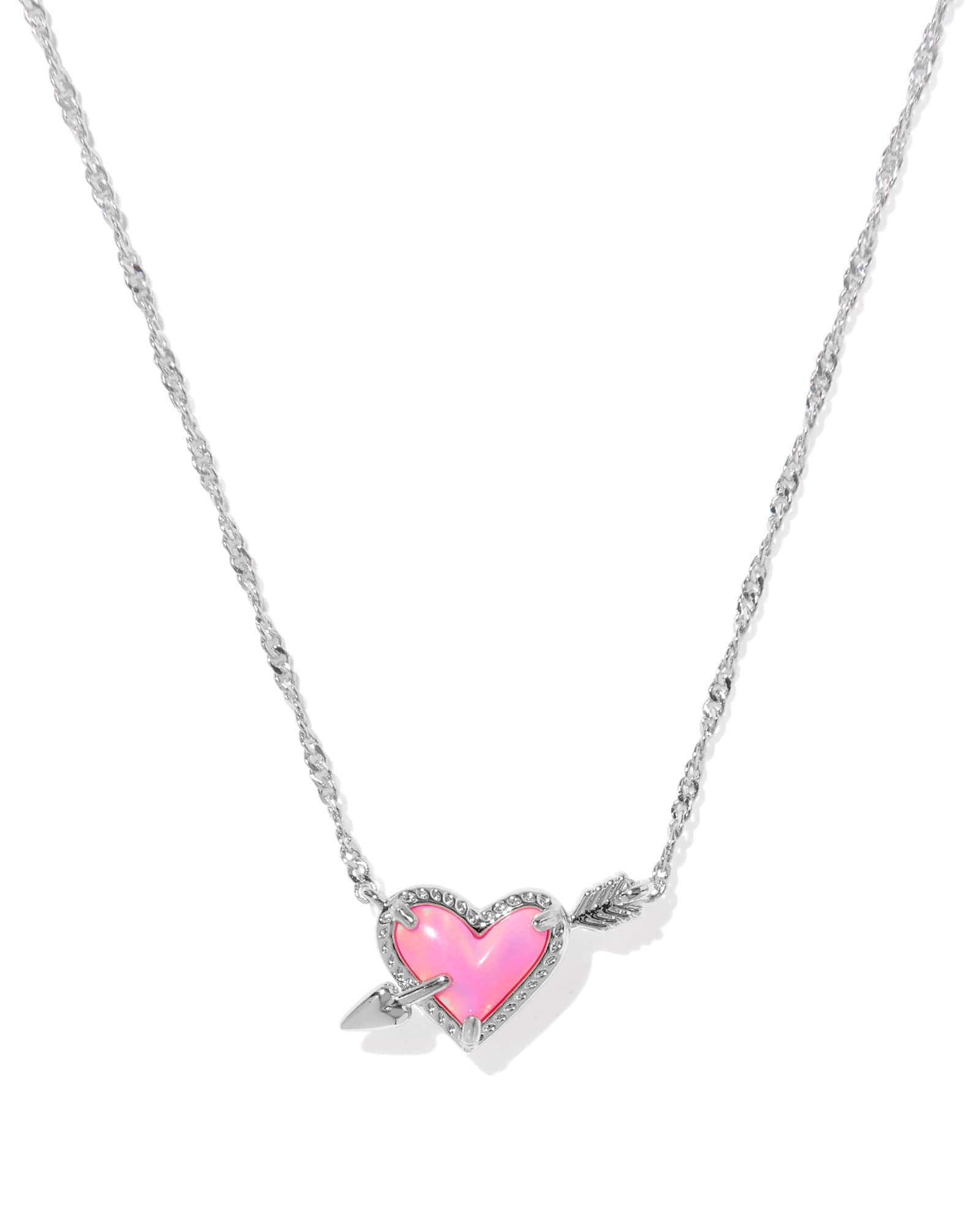 Kendra Scott Jewelry - Necklaces Ari Heart Arrow Silver Short Pendant Necklace Pink Opalescent Resin