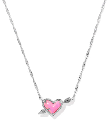 Kendra Scott Jewelry - Necklaces Ari Heart Arrow Silver Short Pendant Necklace Pink Opalescent Resin