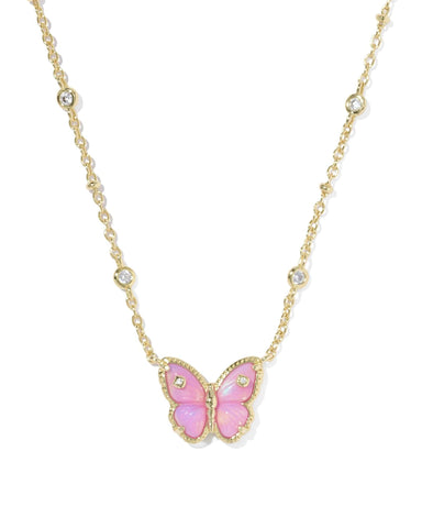 Kendra Scott Jewelry - Necklaces Cailey Gold Butterfly Short Pendant Necklace Pink Opalescent Resin