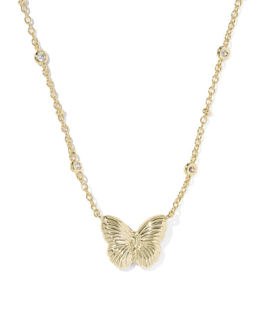 Kendra Scott Jewelry - Necklaces Cailey Gold Butterfly Short Pendant Necklace Pink Opalescent Resin