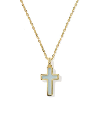 Kendra Scott Jewelry - Necklaces Cross Gold Pendant Necklace Matte Light Blue Dichroic Glass