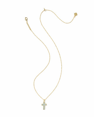 Kendra Scott Jewelry - Necklaces Cross Gold Pendant Necklace Matte Light Blue Dichroic Glass