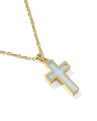 Kendra Scott Jewelry - Necklaces Cross Gold Pendant Necklace Matte Light Blue Dichroic Glass