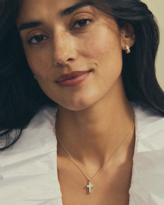 Kendra Scott Jewelry - Necklaces Cross Gold Pendant Necklace Matte Light Blue Dichroic Glass