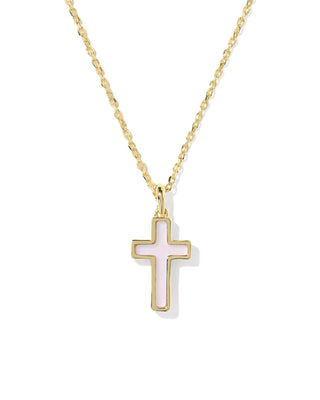 Kendra Scott Jewelry - Necklaces Cross Gold Pendant Necklace Matte Light Pink Dichroic Glass