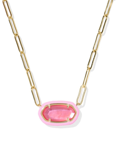 Kendra Scott Jewelry - Necklaces Elisa Enamel Frame Gold Paperclip Necklace Bright Pink