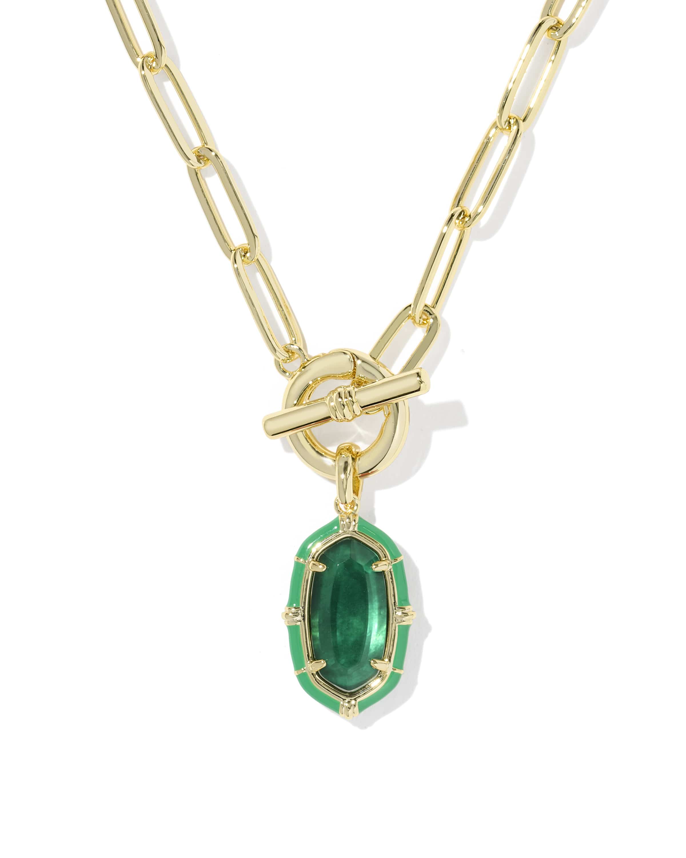 Kendra Scott Elisa Gold Enamel Link Chain Necklace Emerald