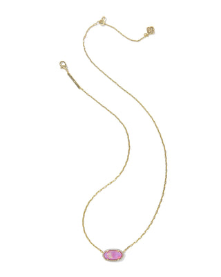 Kendra Scott Jewelry - Necklaces Elisa Pave Frame Gold Short Pendant Necklace Pink Opalescent Resin