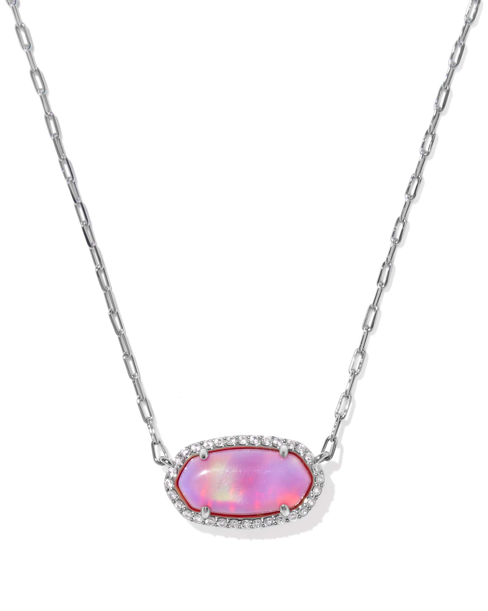Kendra Scott Jewelry - Necklaces Elisa Pave Frame Silver Short Pendant Necklace Pink Opalescent Resin