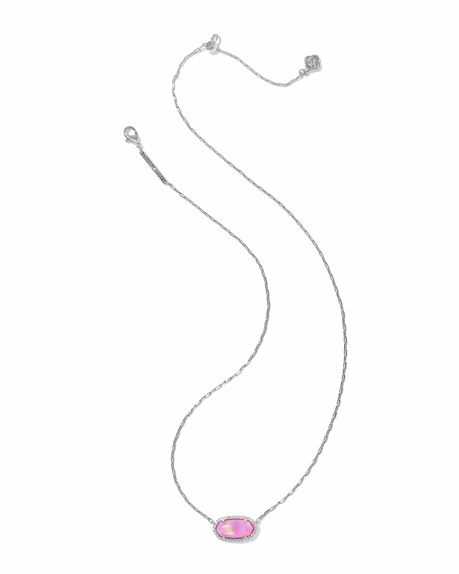 Kendra Scott Jewelry - Necklaces Elisa Pave Frame Silver Short Pendant Necklace Pink Opalescent Resin