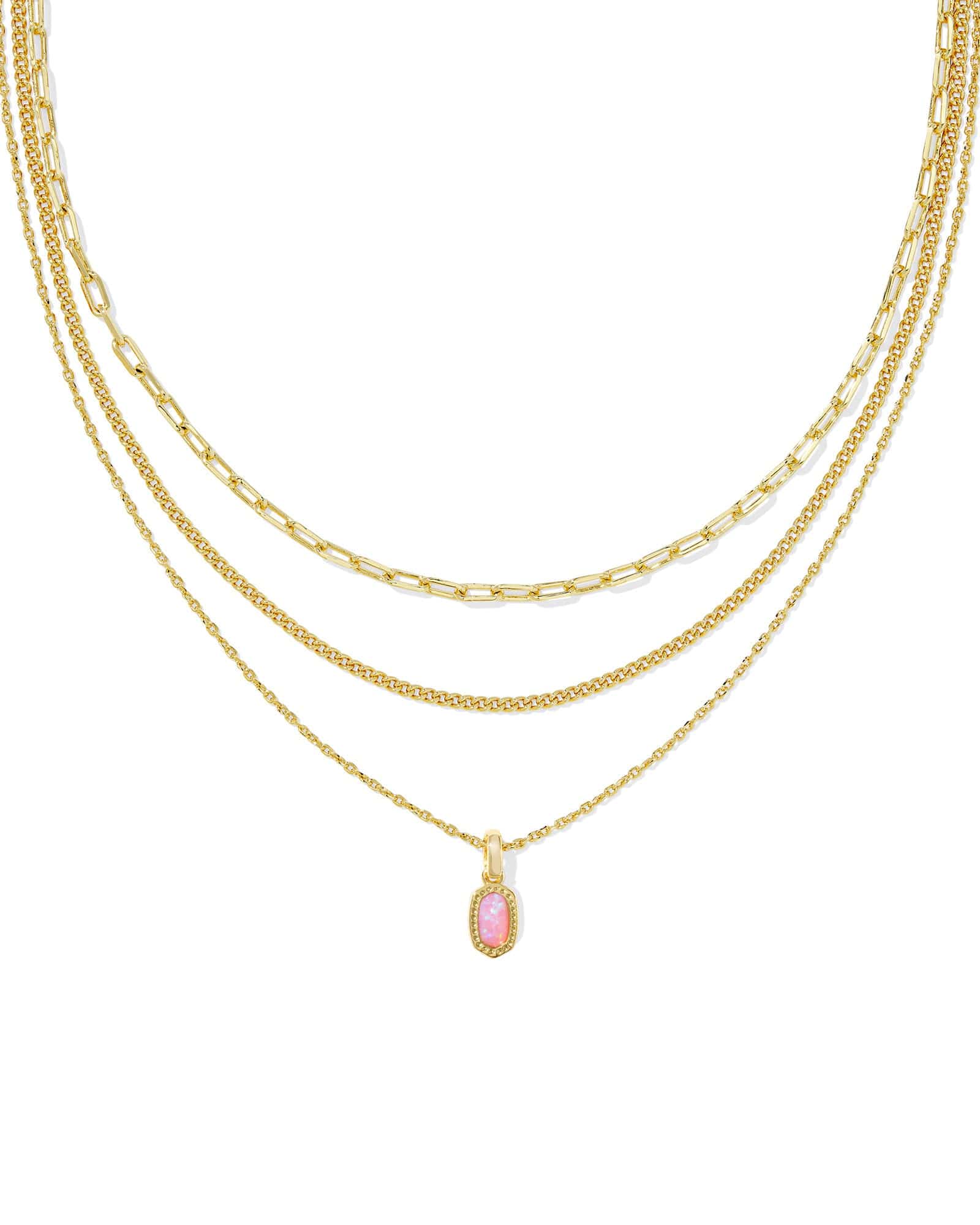 Kendra Scott Jewelry - Necklaces Mini Elisa Gold Triple Strand Necklace Carnation Kyocera Opal