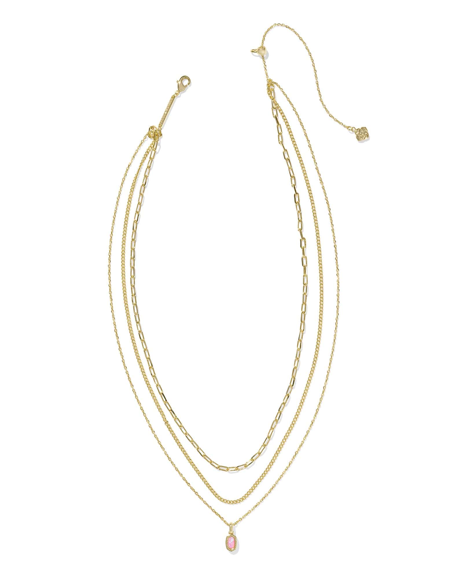 Kendra Scott Jewelry - Necklaces Mini Elisa Gold Triple Strand Necklace Carnation Kyocera Opal