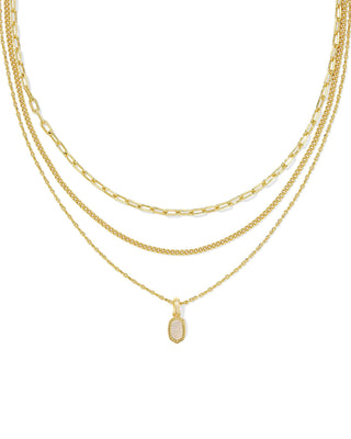 Kendra Scott Jewelry - Necklaces Mini Elisa Gold Triple Strand Necklace Iridescent Drusy