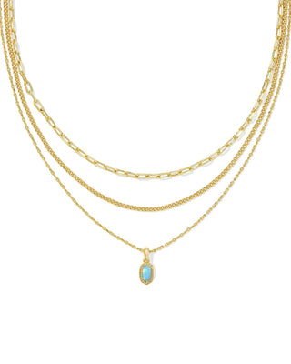 Kendra Scott Jewelry - Necklaces Mini Elisa Gold Triple Strand Necklace Light Teal Kyocera Opal