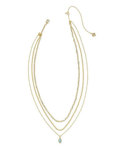 Kendra Scott Jewelry - Necklaces Mini Elisa Gold Triple Strand Necklace Light Teal Kyocera Opal