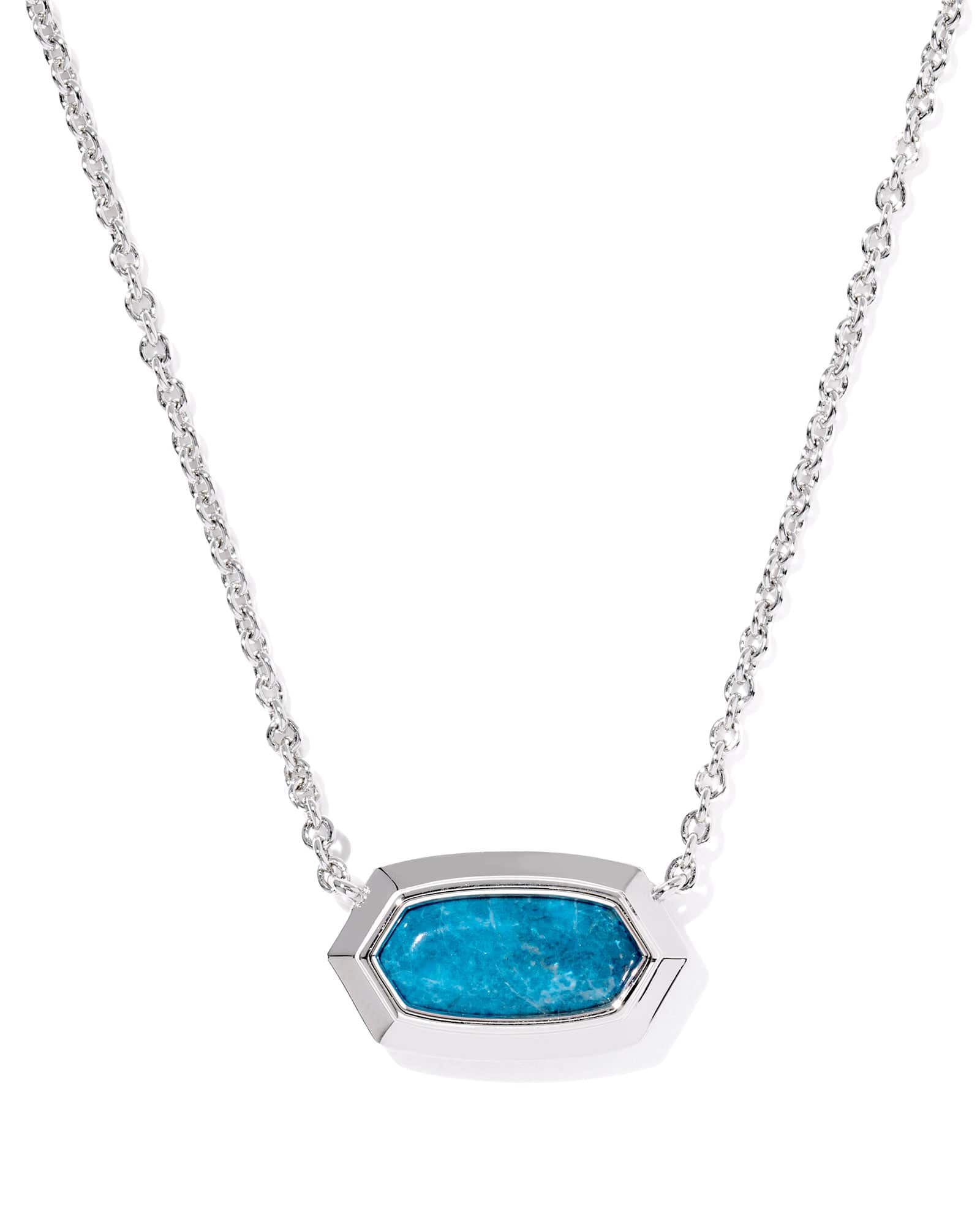 Kendra Scott Jewelry - Necklaces Sale Elisa Bezel Silver Short Pendant Necklace Variegated Indigo Magnesite