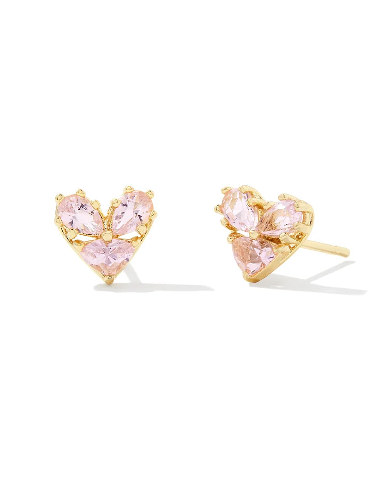 Katy Gold Heart Studs Earrings Pink Crystal