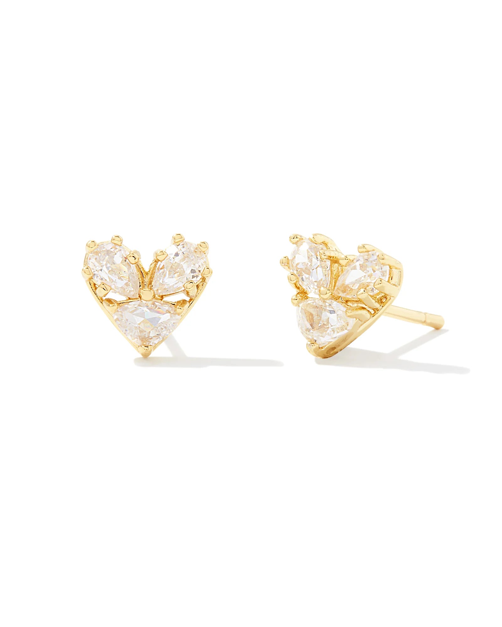 Katy Gold Heart Studs Earrings White Crystal