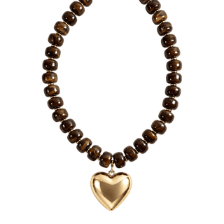 Kenze Penne, Inc. Jewelry - Necklaces Brown Beaded Necklace w/ Gold Heart Charm