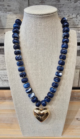 Kenze Penne, Inc. Jewelry - Necklaces Navy Beaded Necklace w/ Gold Heart Charm