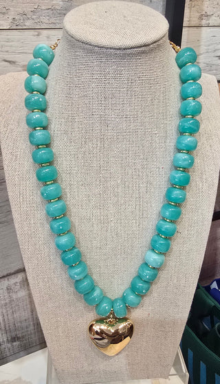 Kenze Penne, Inc. Jewelry - Necklaces Turquoise Beaded Necklace w/ Gold Heart Charm
