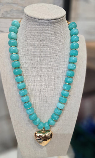 Kenze Penne, Inc. Jewelry - Necklaces Turquoise Beaded Necklace w/ Gold Heart Charm