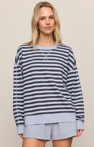 The Everyday Striped Crew Long Sleeve Top  Eclipse