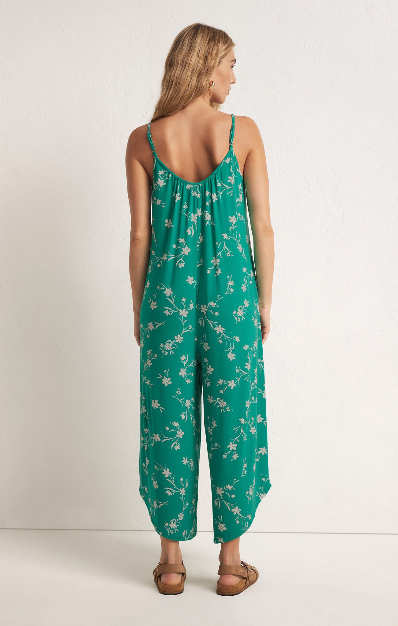 Flared Floral Jumpsuit Tropical Teal