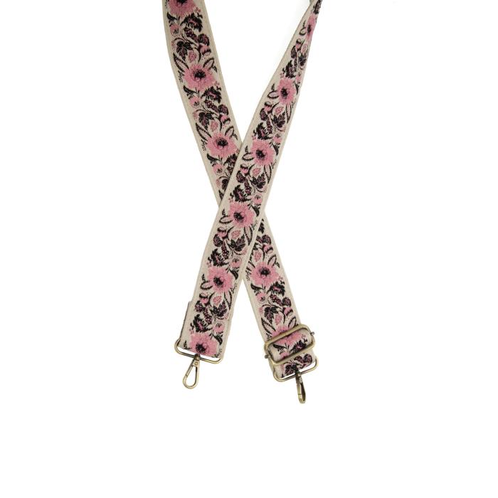 White/Pink Full Blooms Floral Embroidered Guitar Strap