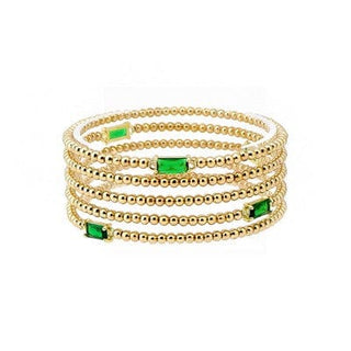 Meghan Browne Style Jewelry - Bracelets 5 Strand Stretch Gold beads & Emerald Stone Bracelets