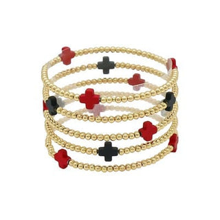 Meghan Browne Style Jewelry - Bracelets Grant Stationed Red & Black Cross Accent Stretch Bracelets