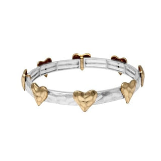 Meghan Browne Style Jewelry - Bracelets Maud Silver Stretch Bracelets w/Gold Hearts