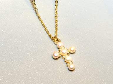 Meghan Browne Style Jewelry - Necklaces 18K Gold Overlay Abe Pearl Cross Necklace Gold or Silver
