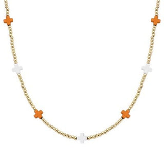 Meghan Browne Style Jewelry - Necklaces Dame Orange & White Stationed Cross Necklace