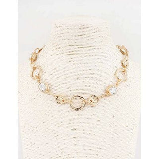 Meghan Browne Style Jewelry - Necklaces Dory Gold Link Necklace w/Clear Stones