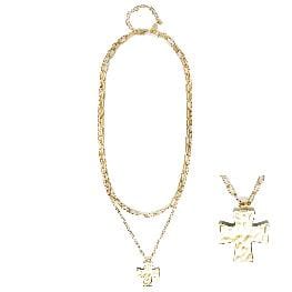 Meghan Browne Style Jewelry - Necklaces Fair Multi Strand Gold Necklace w/Cross Pendant