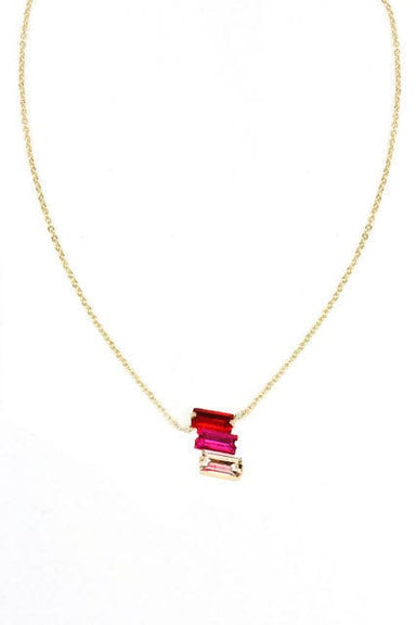Meghan Browne Style Jewelry - Necklaces Finn Gold Necklace w/Triple Ruby, Pink & Clear Pendant